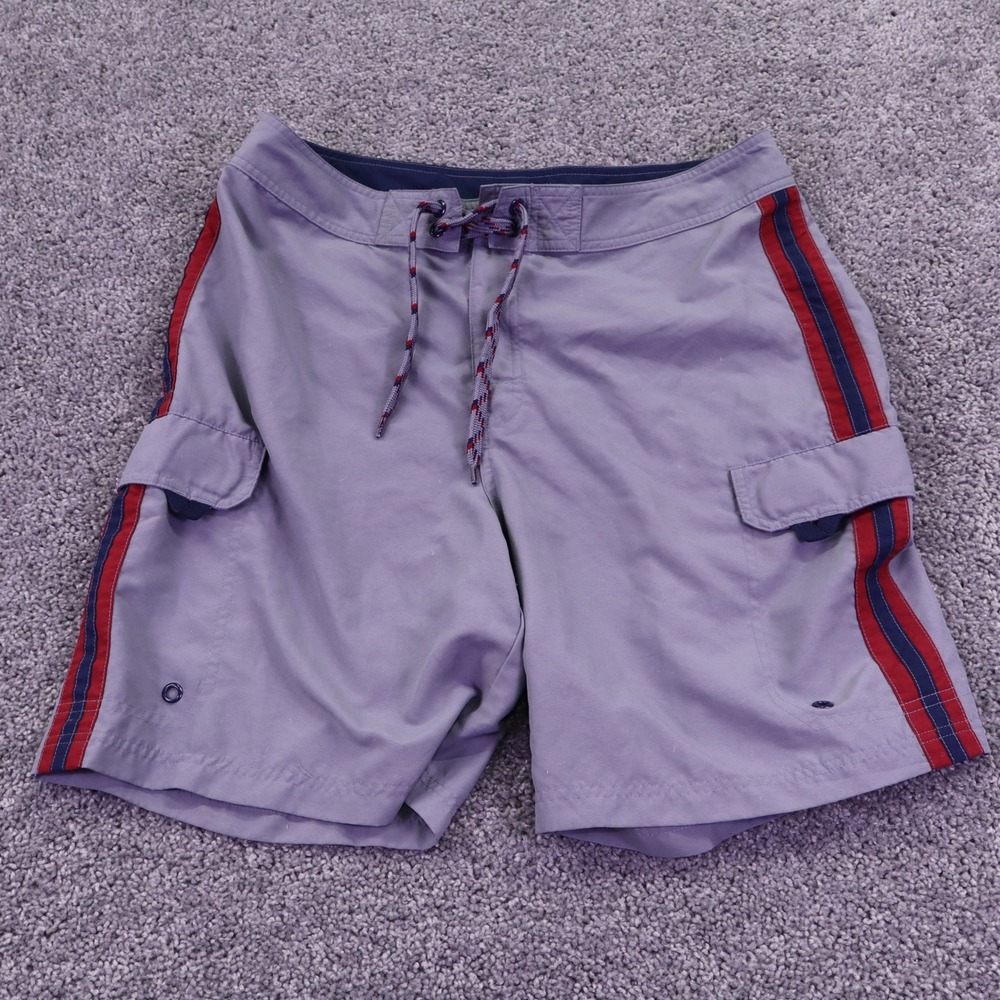 Old Navy Board Shorts Mens Large Gray Striped Cargo Swim Trunks Beach Surf